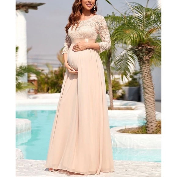 Hailee Maternity Lace Panel Belted Chiffon Dress - Picture 5 of 7